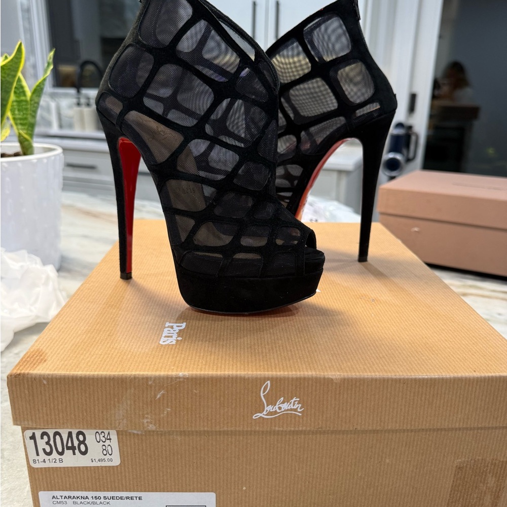Christian Louboutin Black and Red Mesh Heels